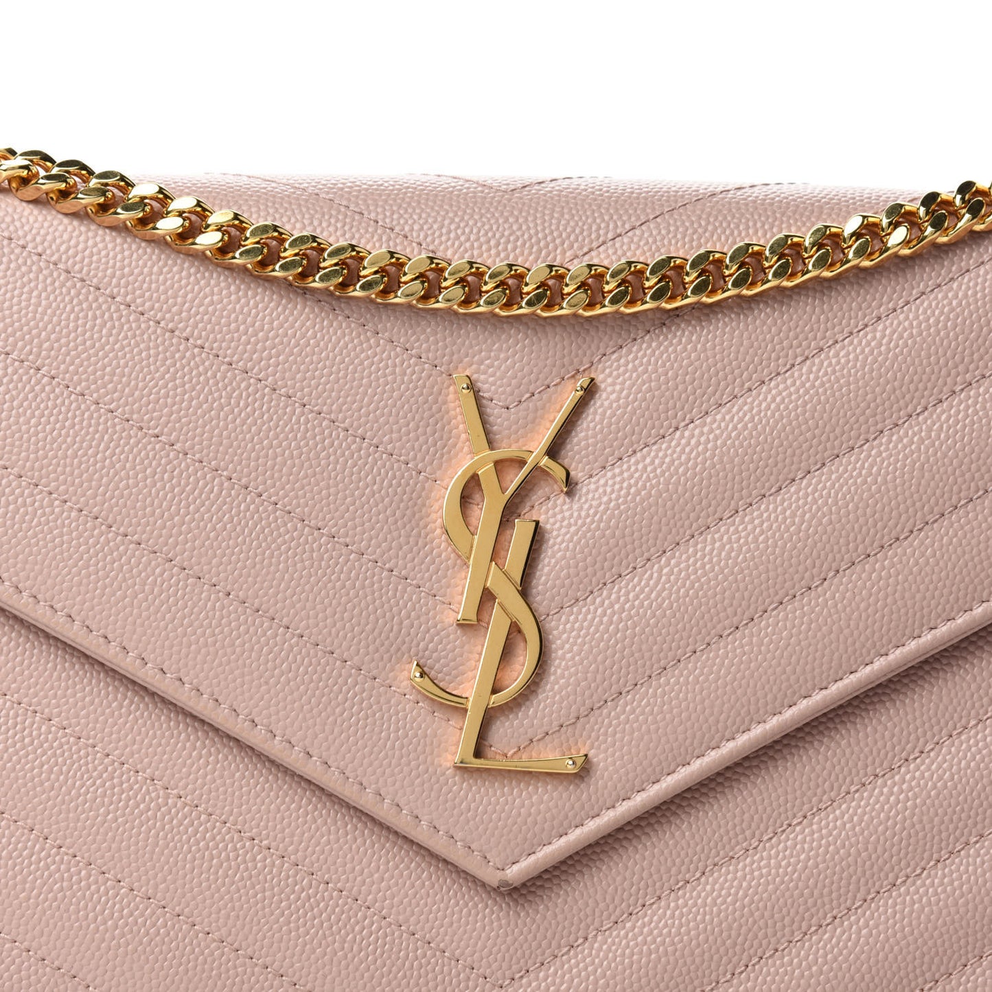 Grain De Poudre Matelasse Chevron Monogram Chain Wallet Pale Blush