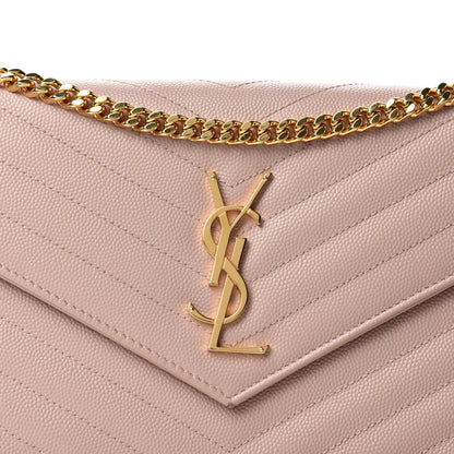 Saint Laurent Grain De Poudre Matelasse Chevron Monogram Chain Wallet Pale Blush 12 of 13