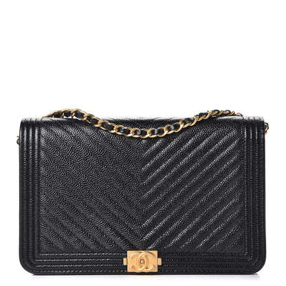 Chanel Caviar Chevron Quilted Boy Wallet On Chain WOC Black 1 of 9