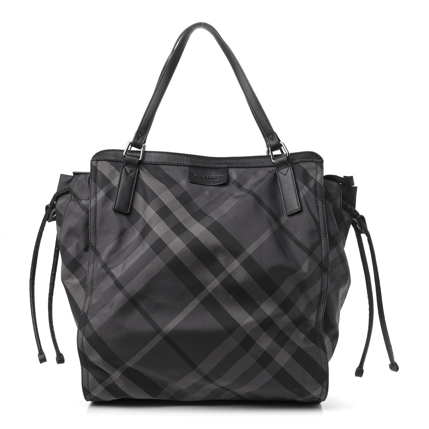 Nylon Check Small Buckleigh Packable Tote Charcoal