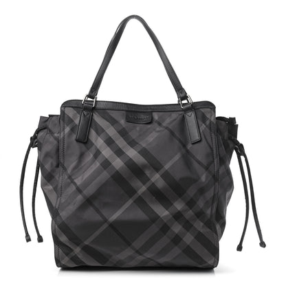 Burberry Nylon Check Small Buckleigh Packable Tote Charcoal 1 of 8