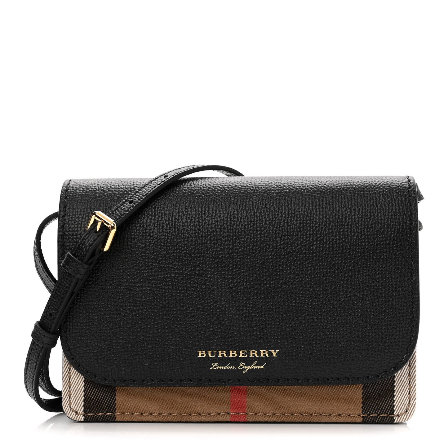 Derby Calfskin House Check Wallet On Chain Black