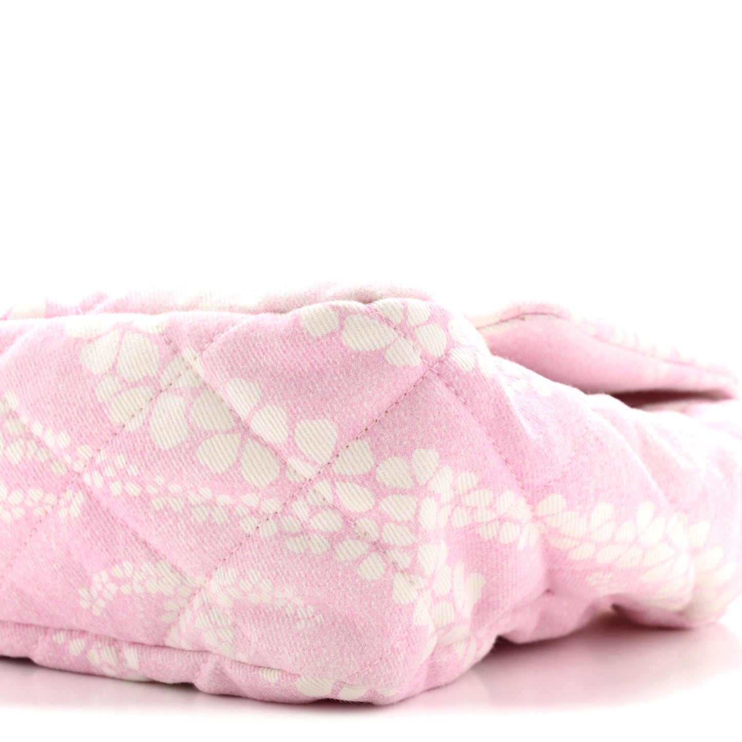 Printed Denim Quilted Medium Single Flap Bag Pink White