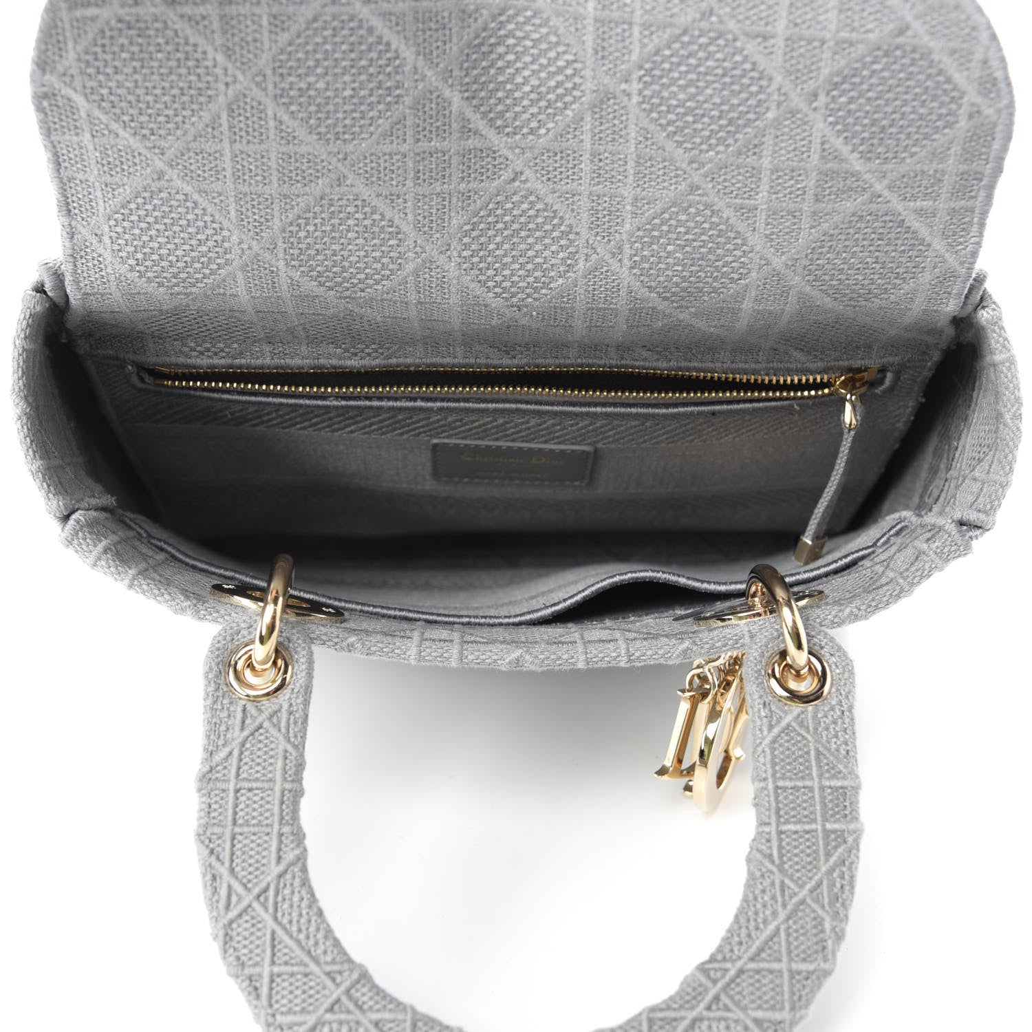 Christian Dior Canvas Embroidered Cannage Medium Lady D-Lite Gray 5 of 9