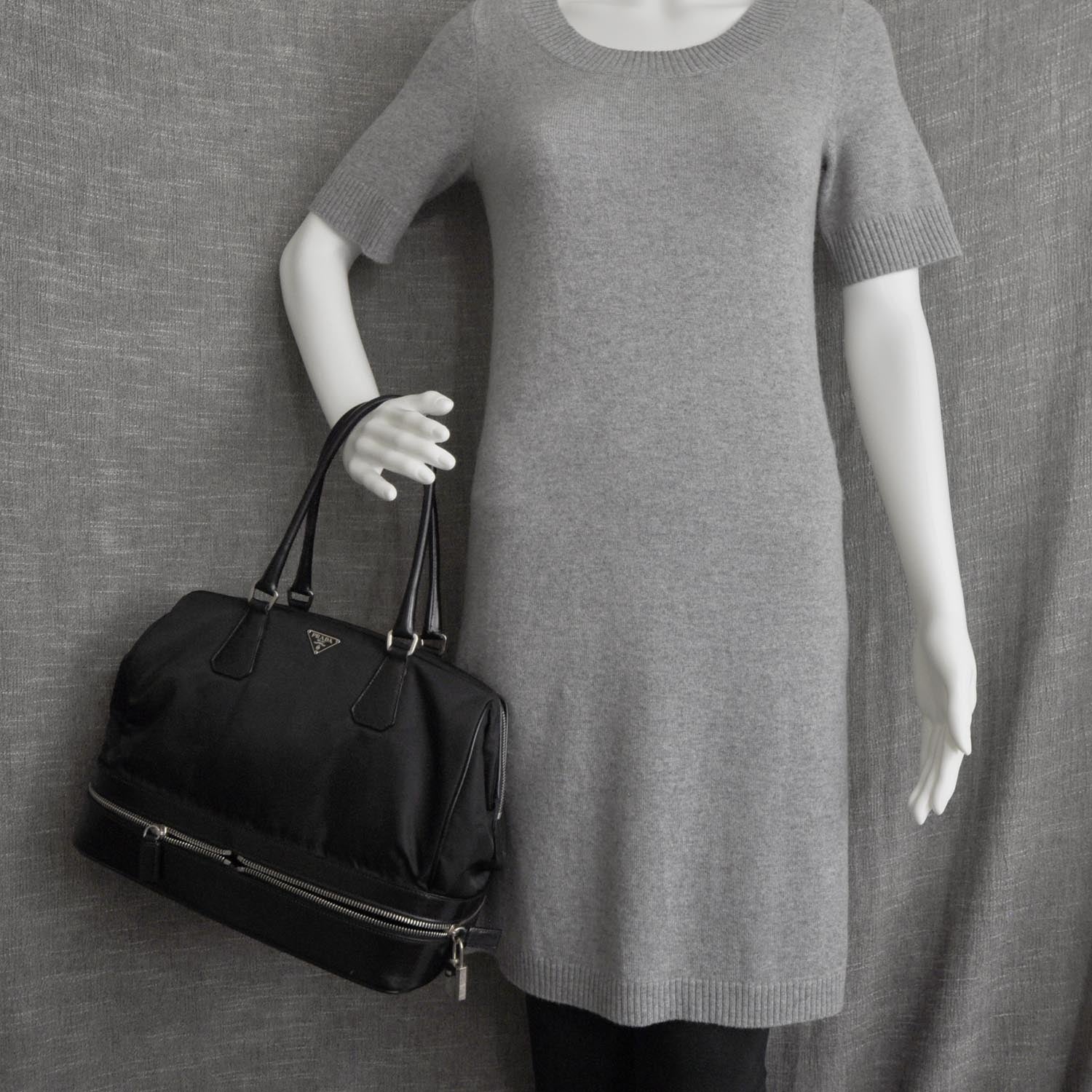 Prada Tessuto Nylon Leather Travel Tote Nero Black 2 of 10