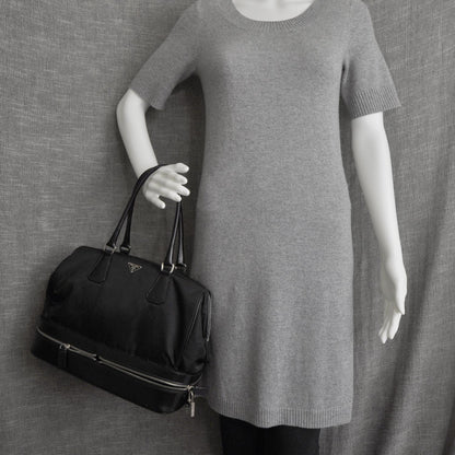 Prada Tessuto Nylon Leather Travel Tote Nero Black 2 of 10