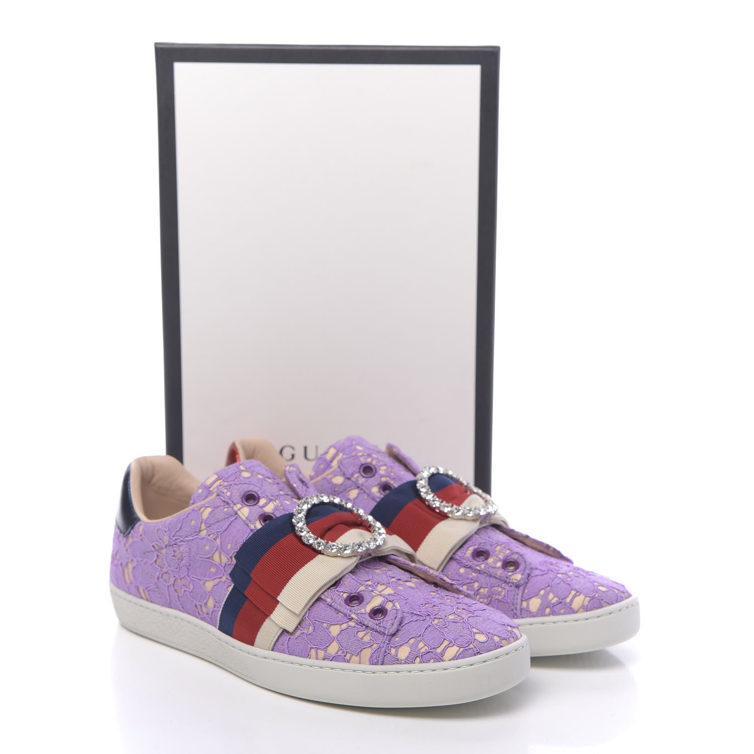 Gucci Lace Crystal Sylvie Web Flower Leaf Womens Ace Sneakers 37.5 Wisteria Perfect Pink 10 of 10