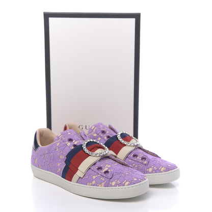 Gucci Lace Crystal Sylvie Web Flower Leaf Womens Ace Sneakers 37.5 Wisteria Perfect Pink 10 of 10