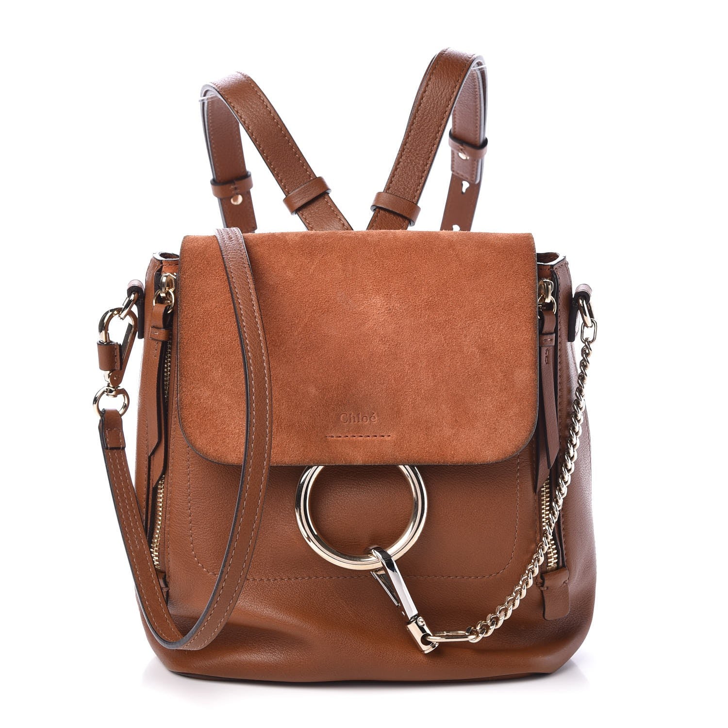 Chloe Suede Calfskin Small Faye Backpack Tan 1 of 8