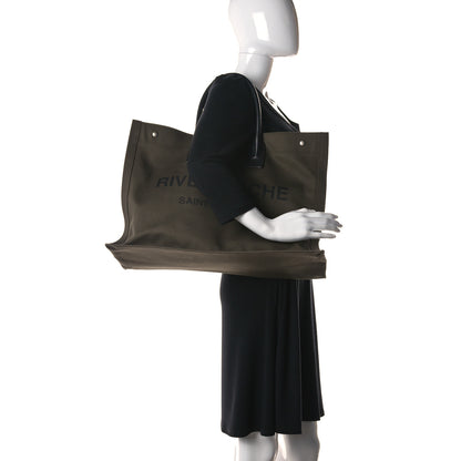 Saint Laurent Linen Calfskin Rive Gauche Tote Khaki 2 of 30