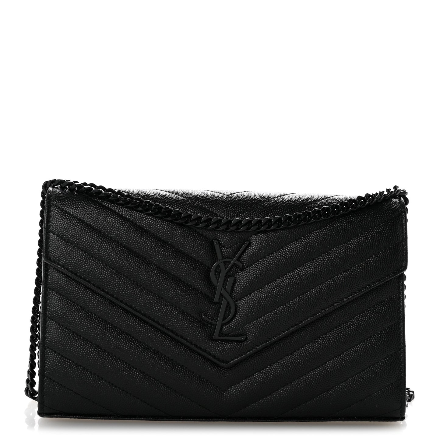 Grain De Poudre Matelasse Chevron Monogram Monochrome Chain Wallet Black