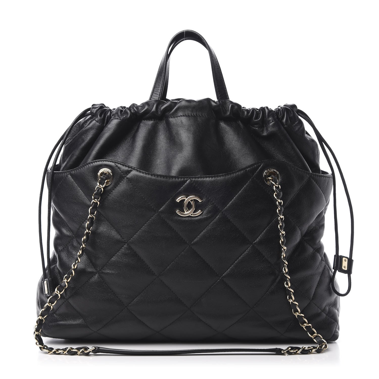 Chanel Lambskin Quilted Drawstring Shopping Bag Black 1 of 14