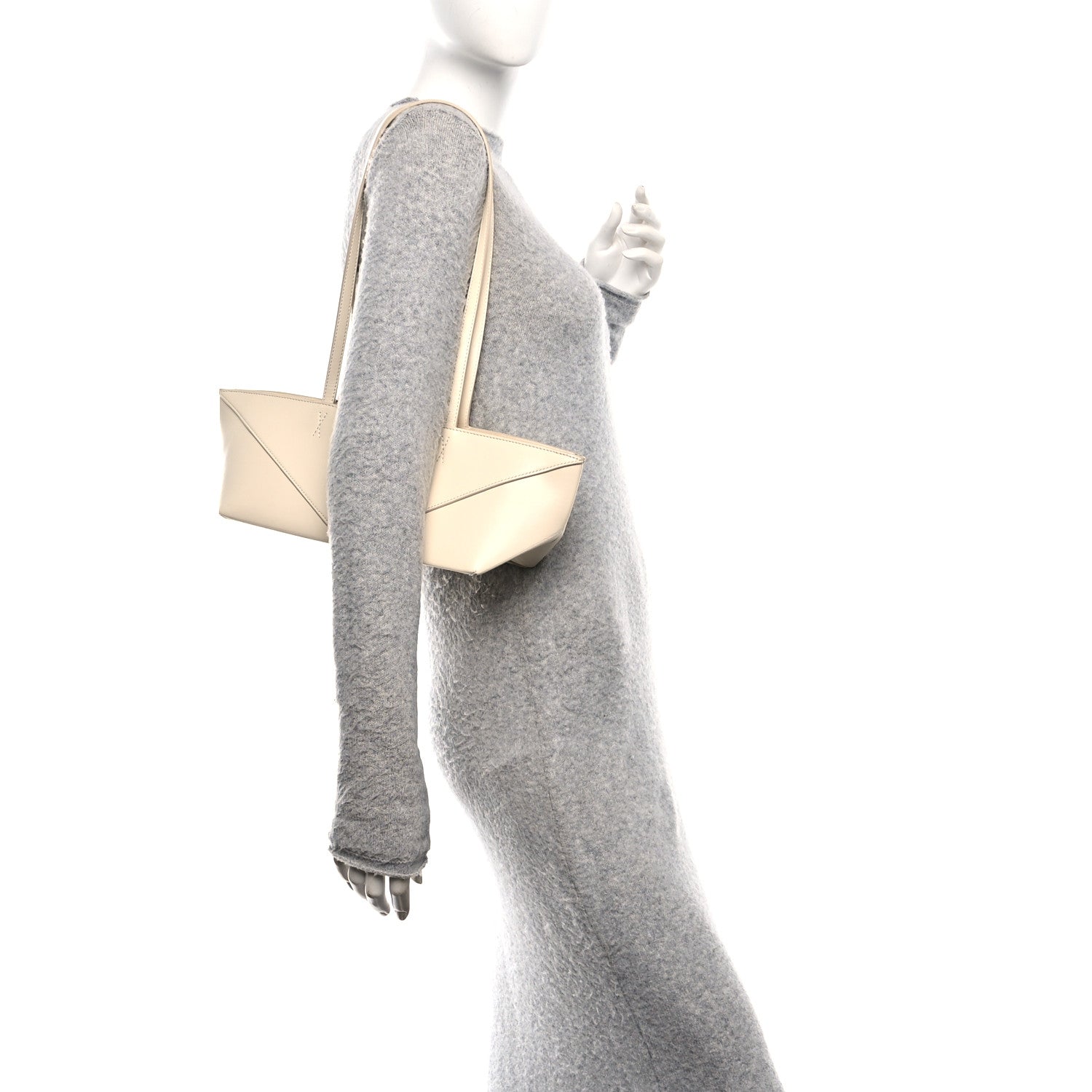 Loewe Shiny Calfskin Mini Cropped Puzzle Fold Tote White 2 of 10