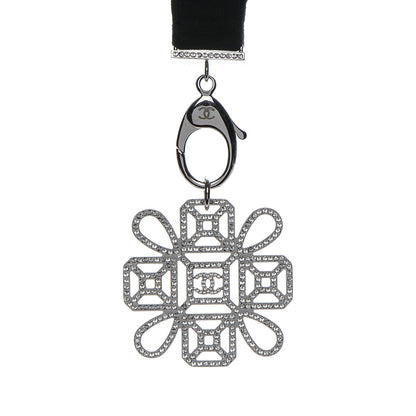 Chanel Crystal CC Lanyard Necklace Black Silver 2 of 5