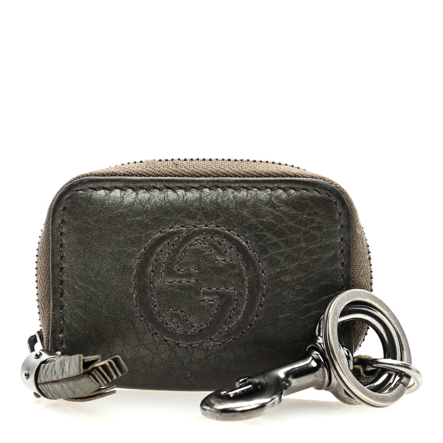 Metallic Pebbled Calfskin Soho Coin Purse Key Ring Sasso