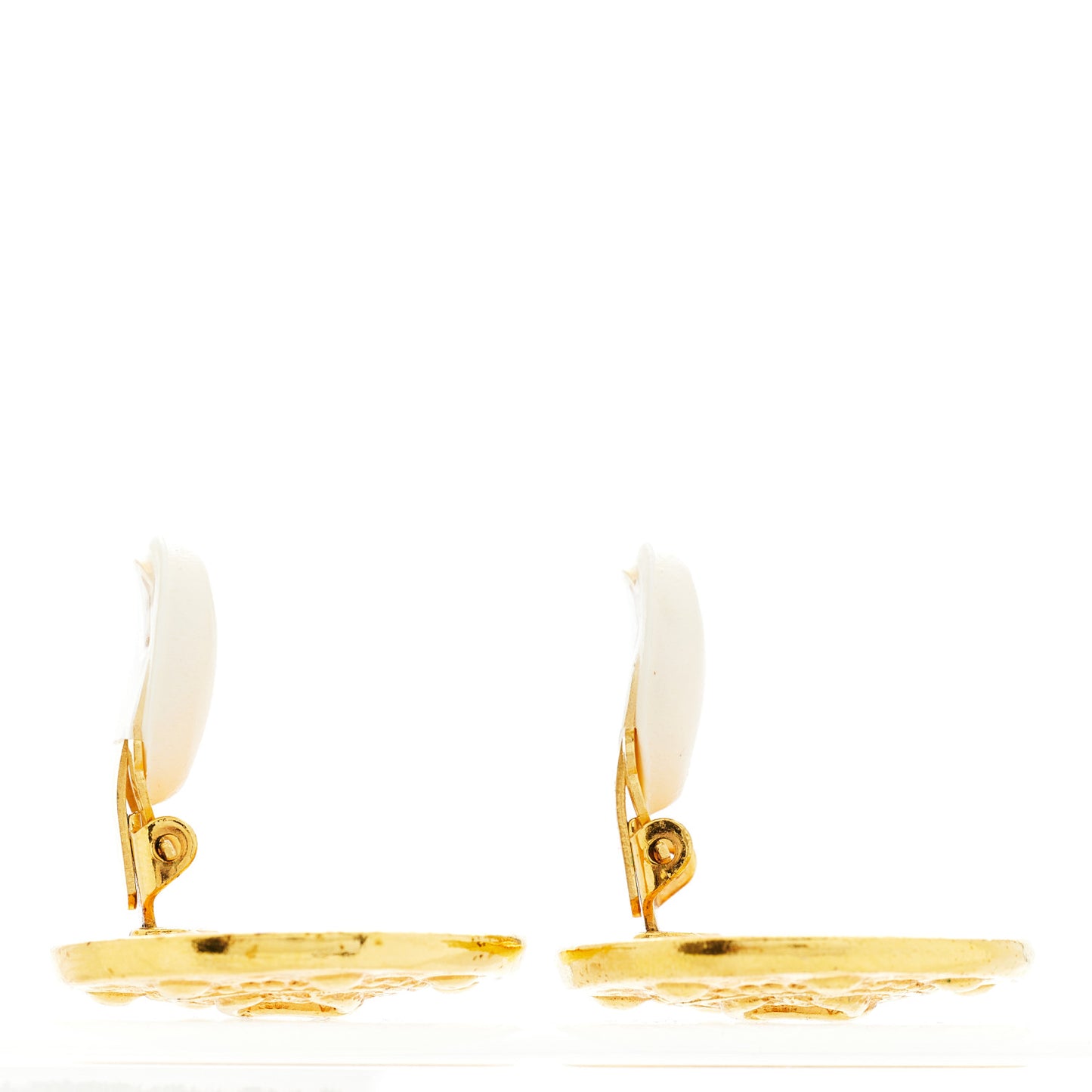 Round CC Clip On Earrings Gold
