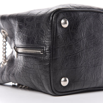 Saint Laurent Calfskin Crocodile Embossed Baby Emmanuelle Bucket Bag Black 8 of 10