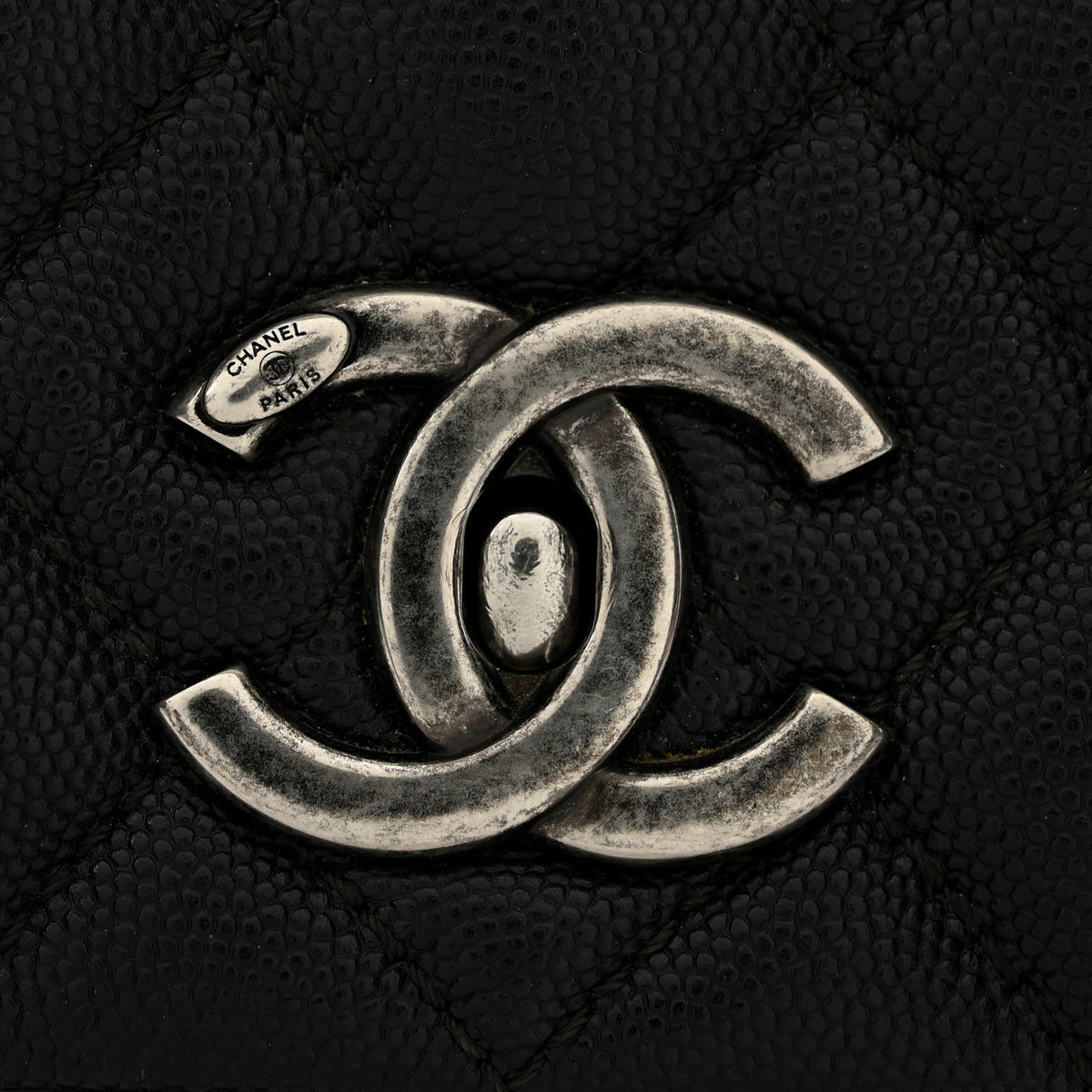 Caviar Lizard Quilted Medium Coco Handle Flap Black Khaki