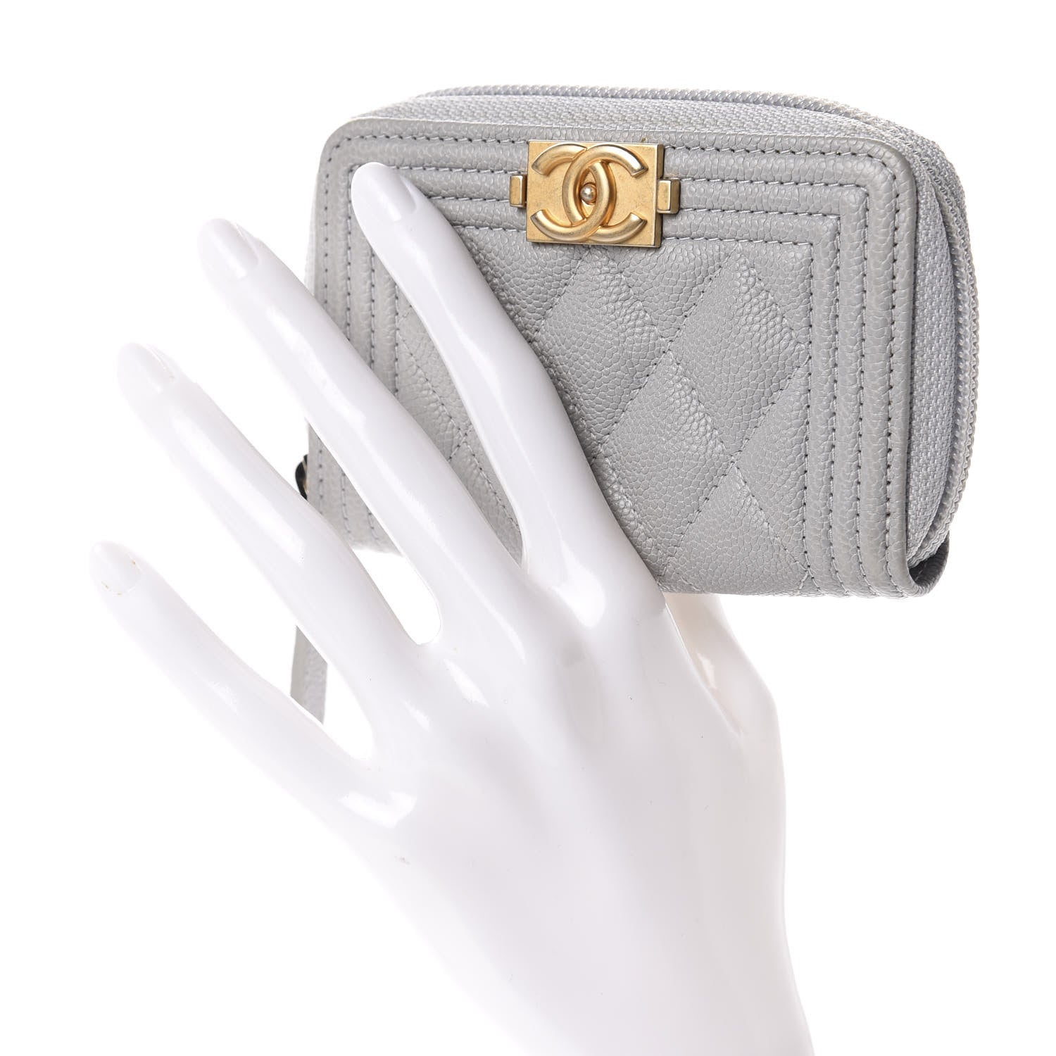 Chanel Caviar Quilted Boy Zip Around Coin Purse Wallet Grey 2 of 7