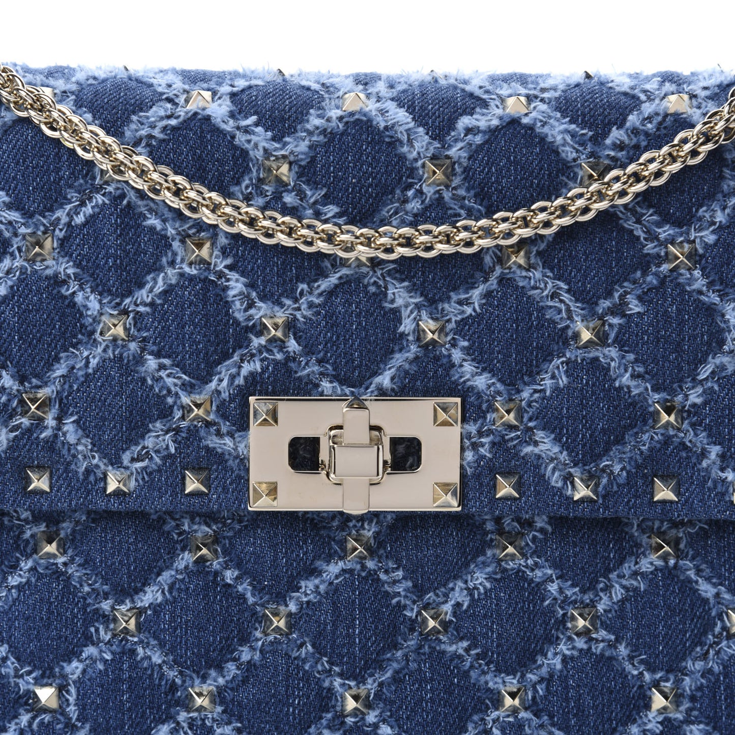 Denim Medium Rockstud Spike Shoulder Bag Denim
