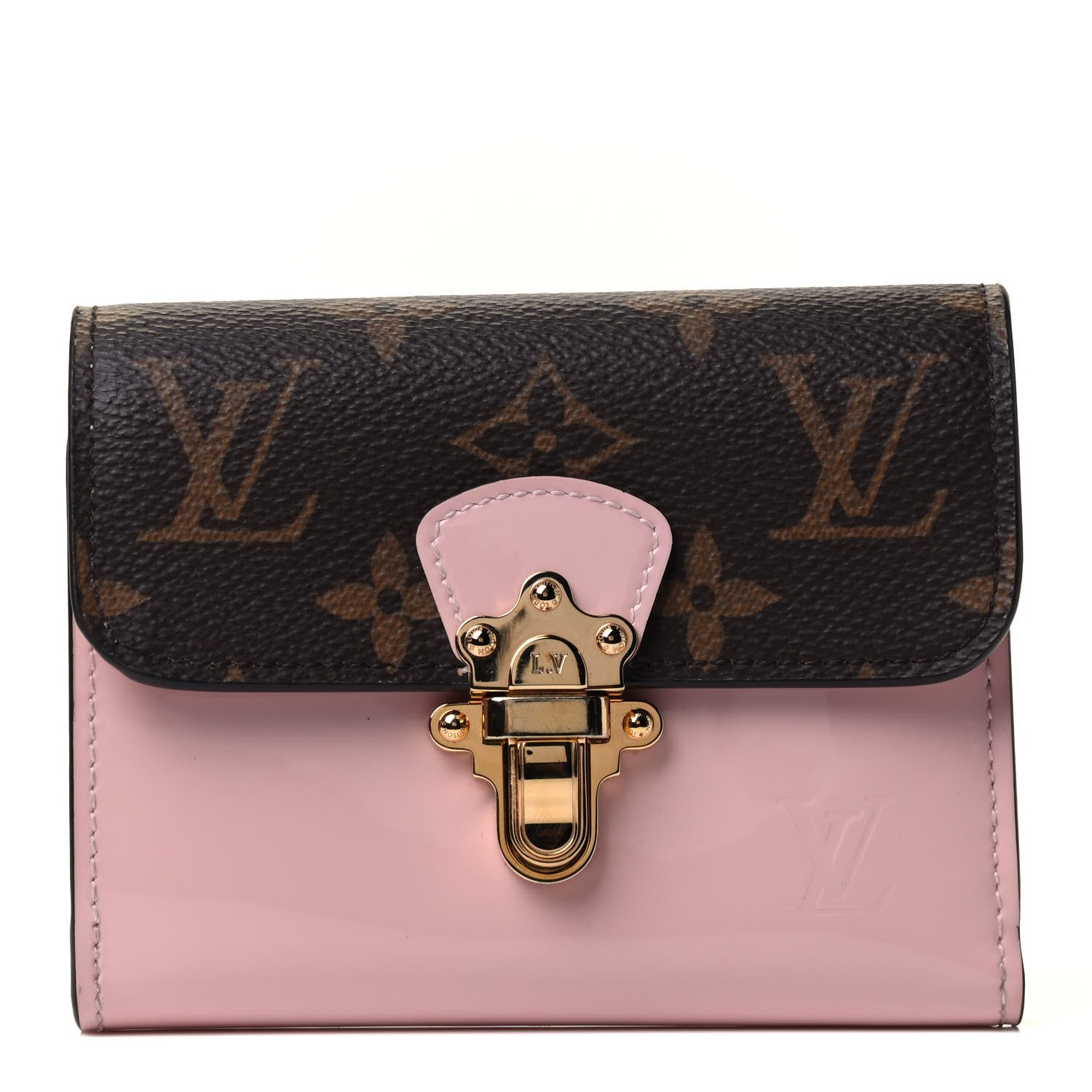 Louis Vuitton Patent Calfskin Monogram Cherrywood Compact Wallet Rose Ballerine 1 of 4