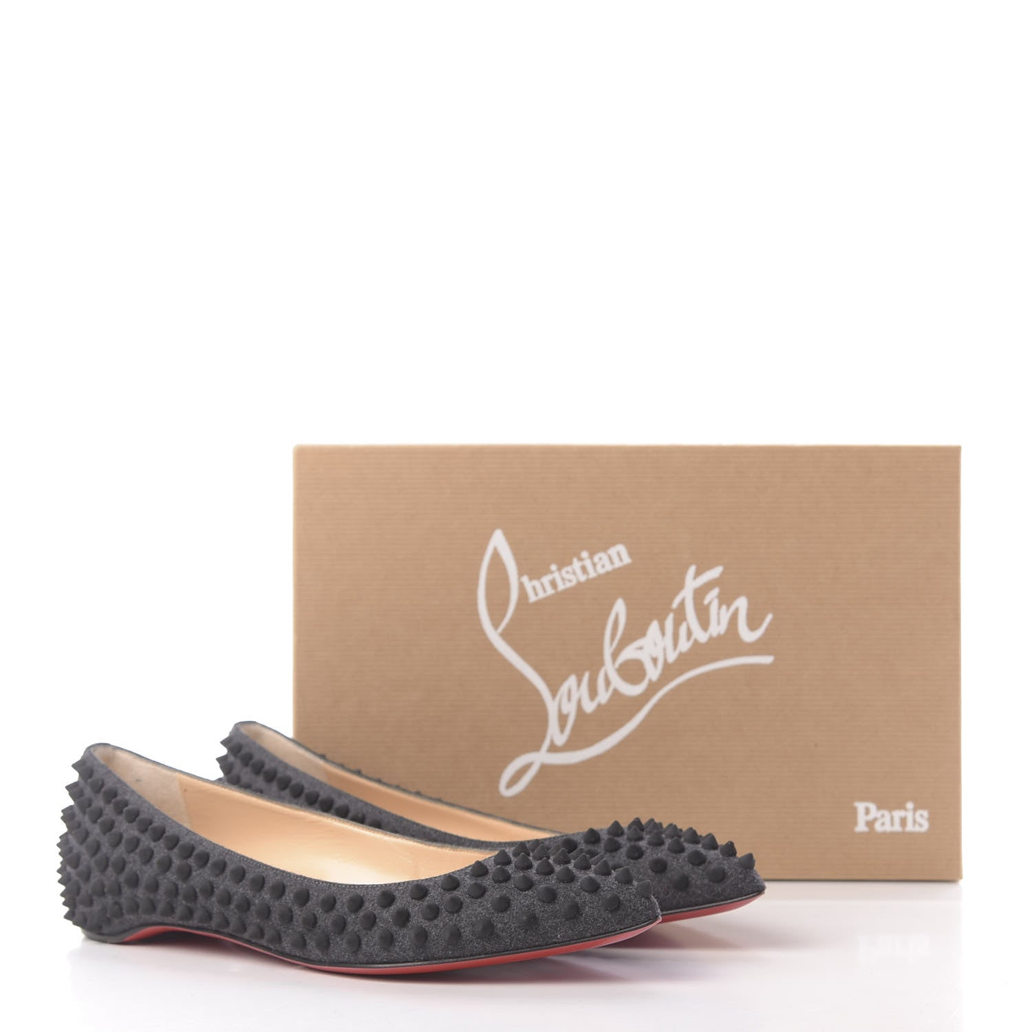 Christian Louboutin Flannel Pigalle Spikes Flats 37.5 Antracite 10 of 10