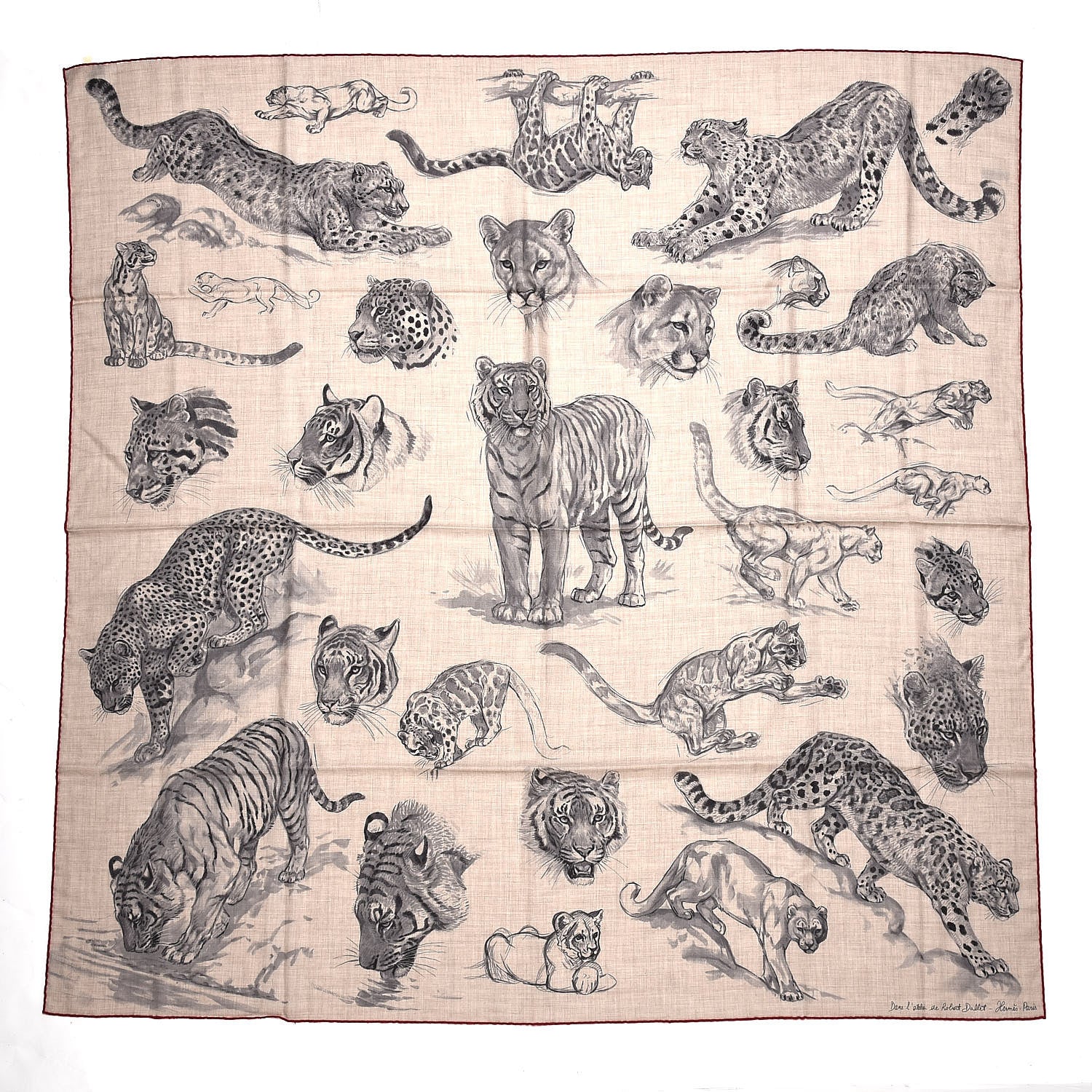 Hermes Cashmere Silk Dans L'atelier de Robert Dallet Shawl 140 Naturel Anthracite Gris 1 of 6
