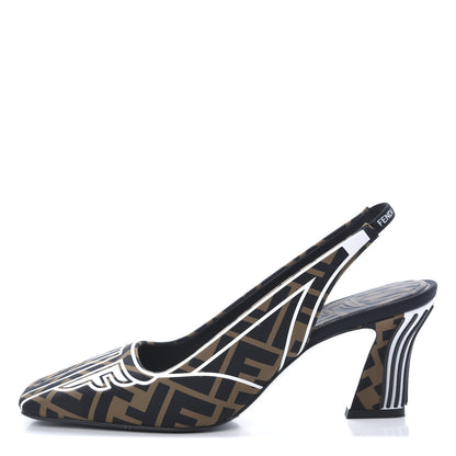 Fendi Lycra Film FF FFreedom Decollete Slingback Pumps 39 Tobacco Moro White 1 of 10