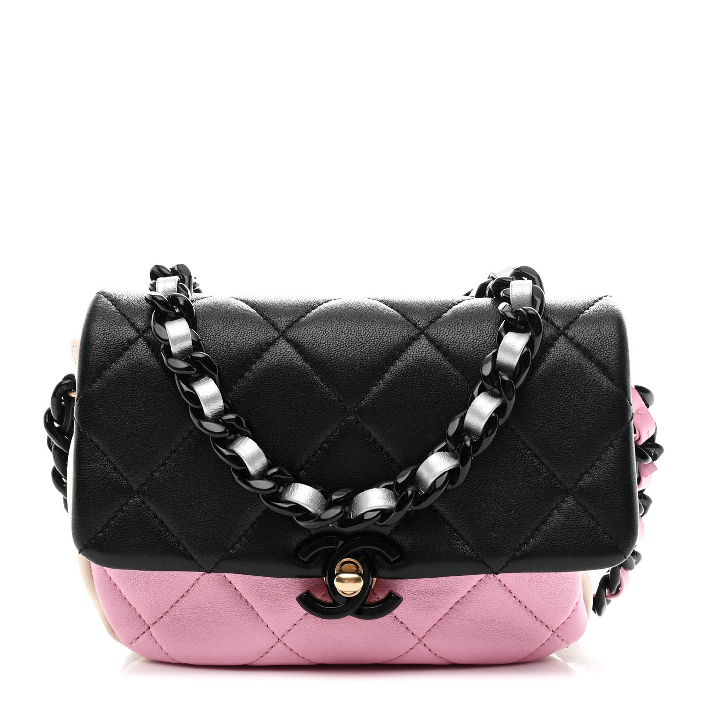 Lambskin Quilted Mini Lacquered Chain Flap Black Pink Beige Silver