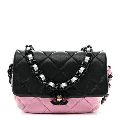 Chanel Lambskin Quilted Mini Lacquered Chain Flap Black Pink Beige Silver 1 of 10