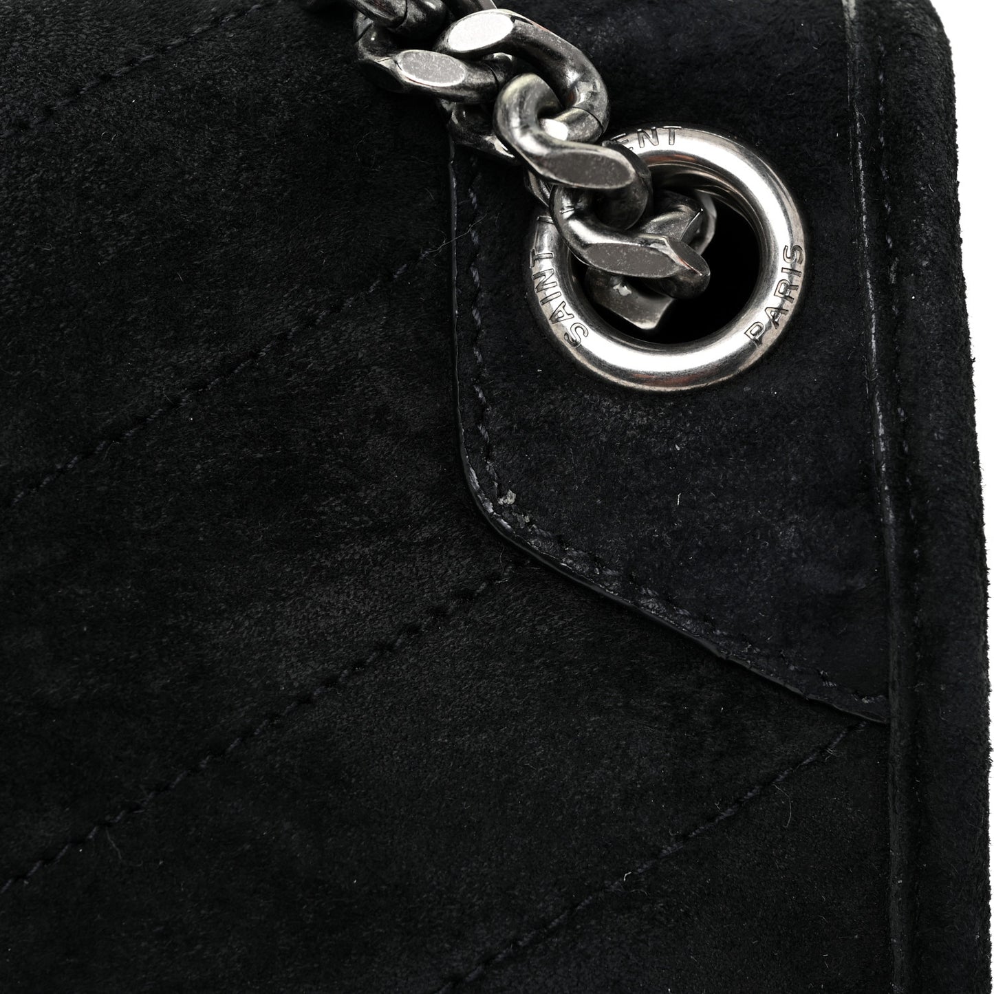 Suede Monogram Medium Niki Chain Satchel Black