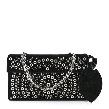 Alaia Suede Eyelet Embellished Oeillets Pochette Black 1 of 10
