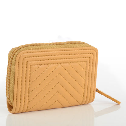 Chanel Calfskin Chevron Zip Around Boy Coin Purse Wallet Yellow 3 of 7