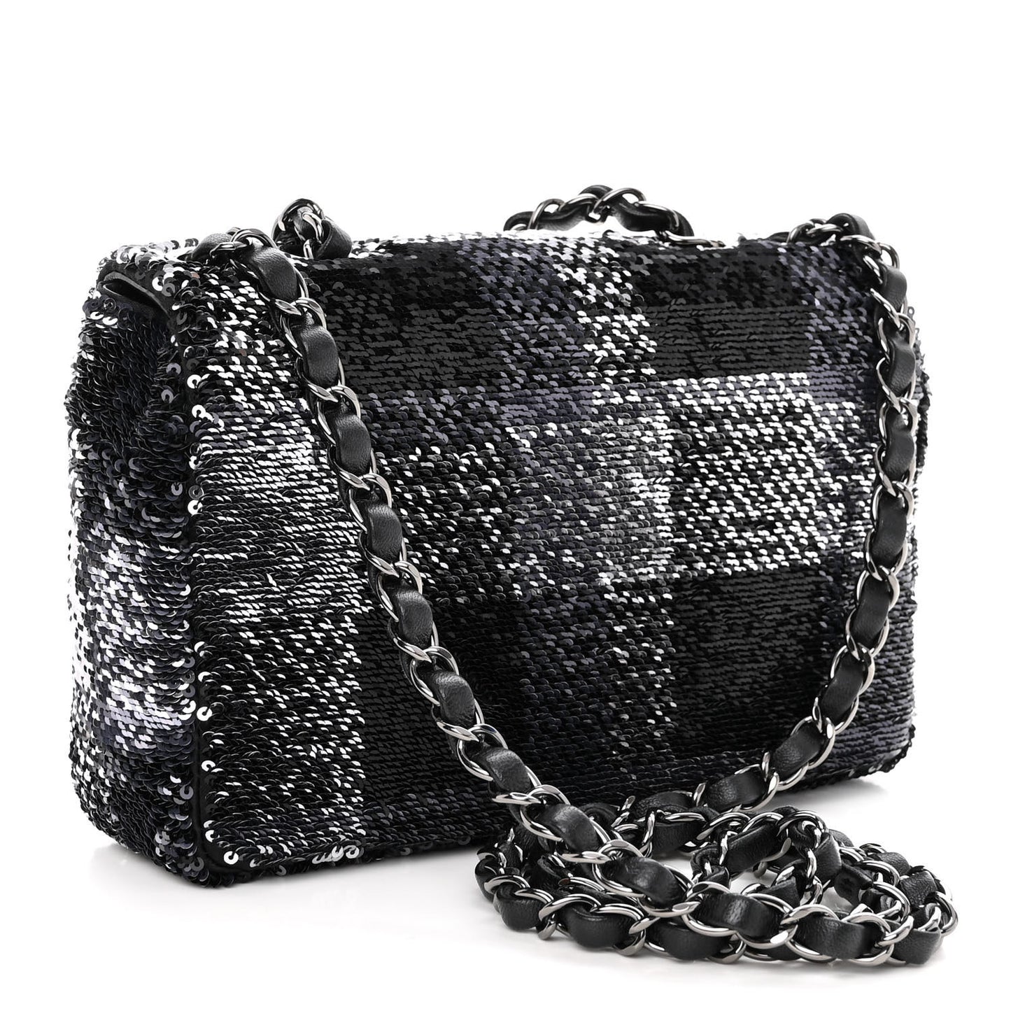 Sequin Mini Rectangular Single Flap Black Silver