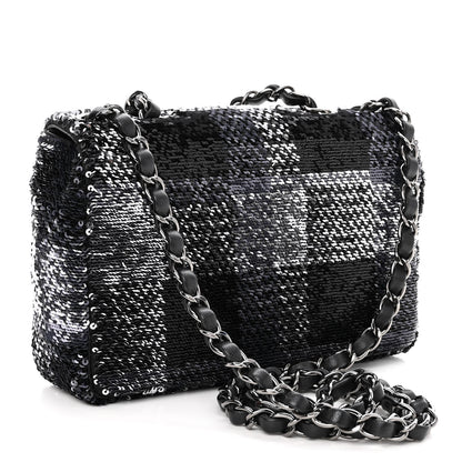 Chanel Sequin Mini Rectangular Single Flap Black Silver 3 of 10