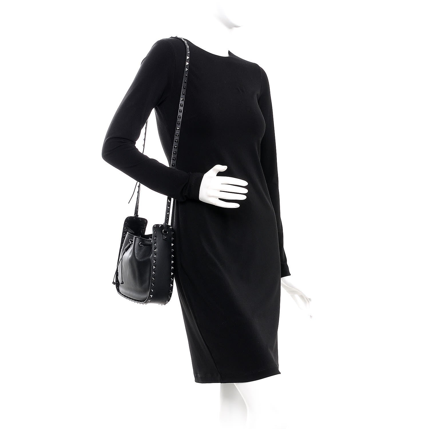 Valentino Garavani Vitello Rockstud Bucket Bag Black 2 of 8
