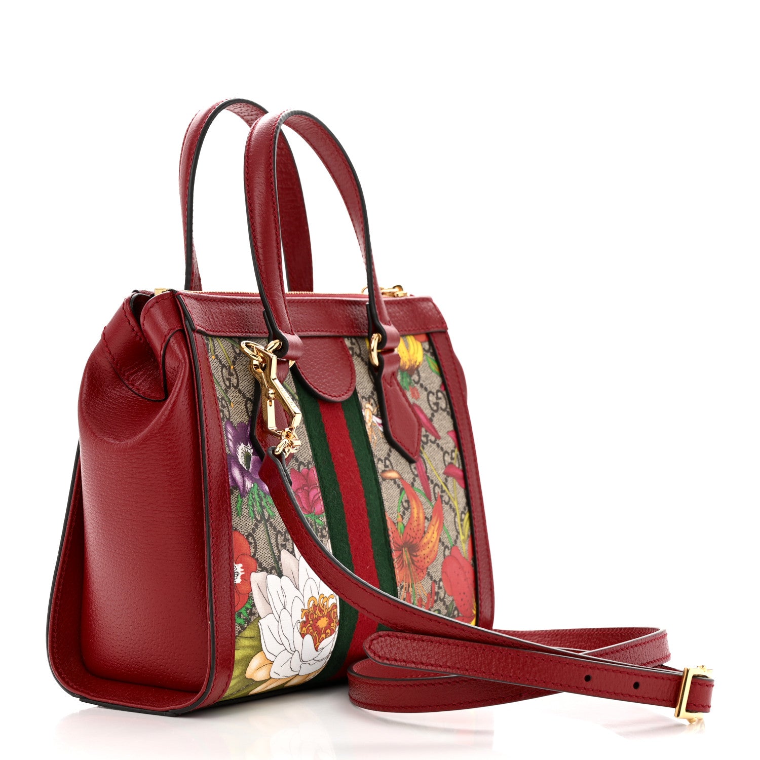 Gucci GG Supreme Monogram Flora Web Small Ophidia Tote Bag Red 3 of 11