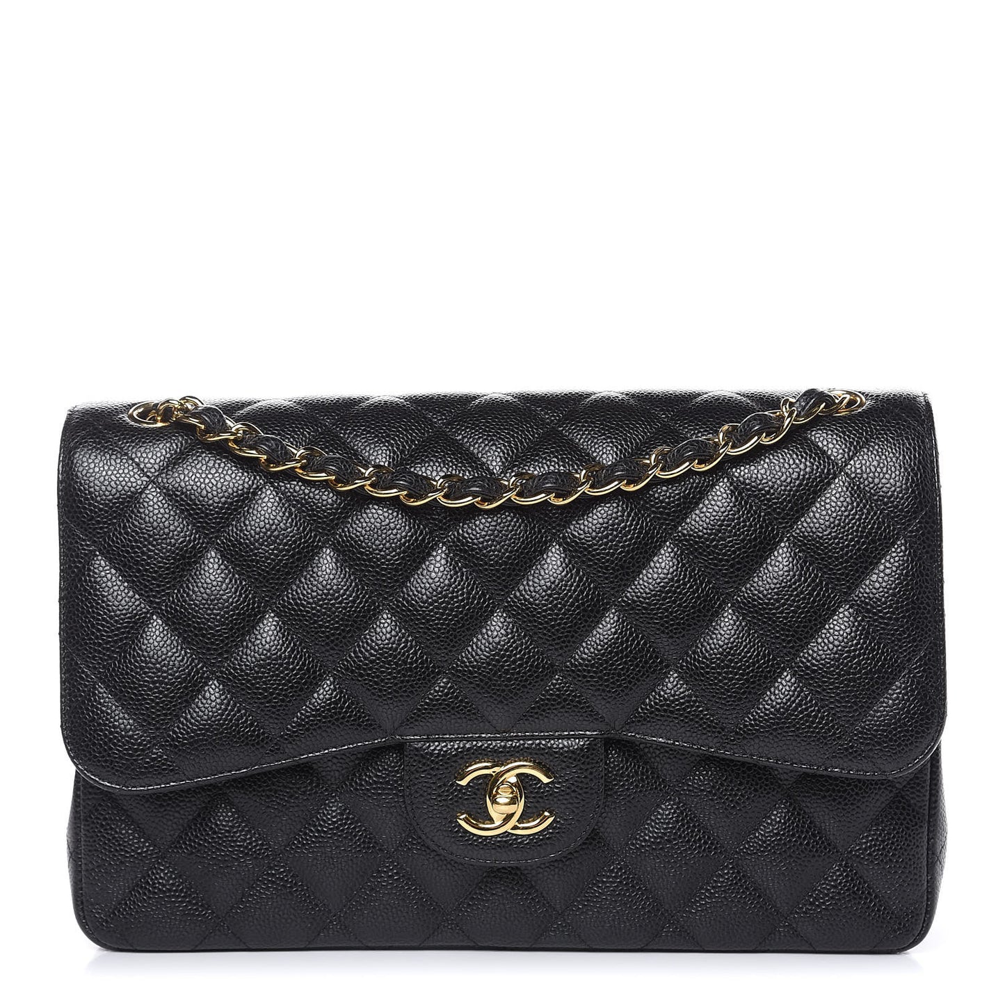 Caviar Quilted Jumbo Double Flap Black
