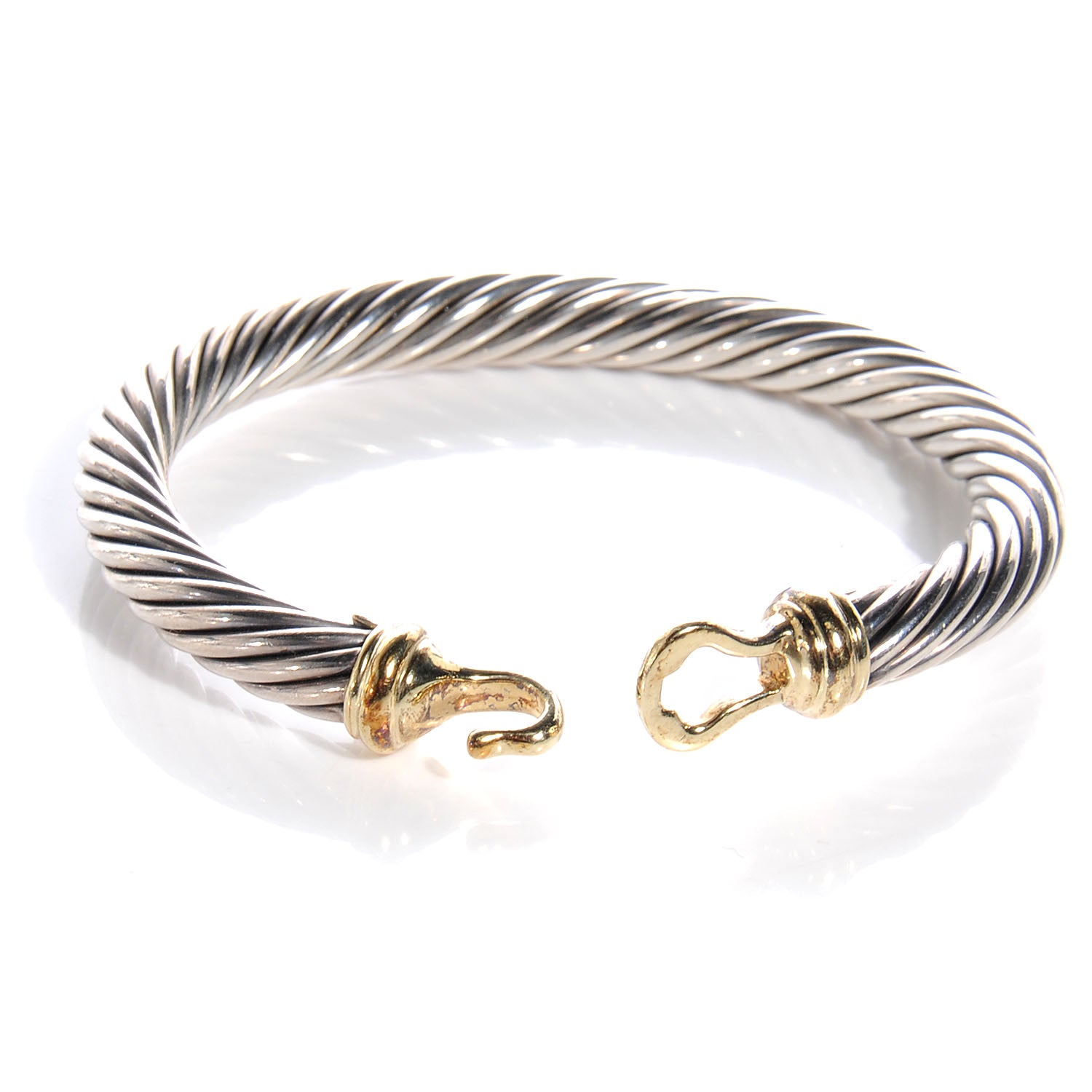 David Yurman Sterling Silver 14K Yellow Gold 7mm Cable Classic Buckle Bracelet 5 of 6