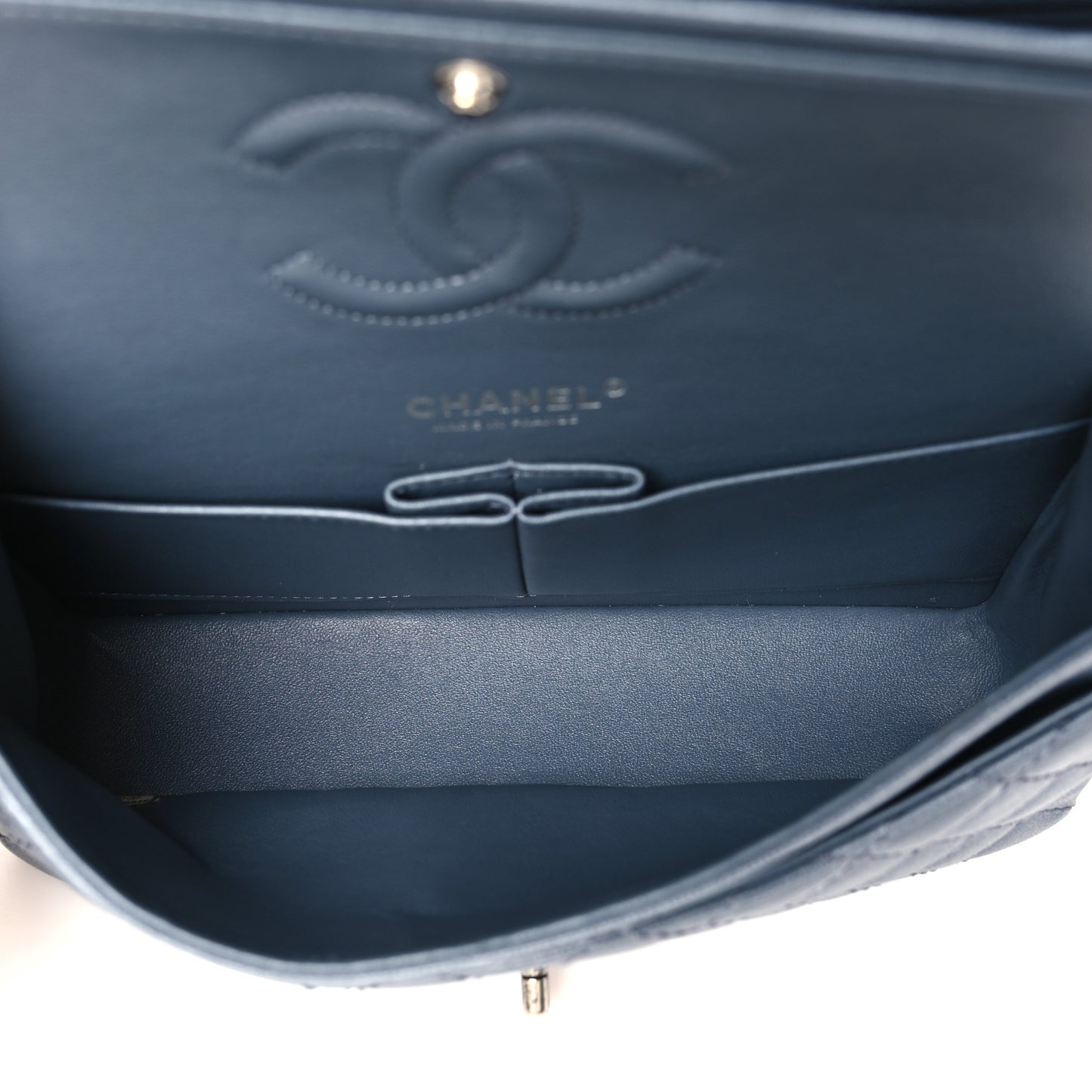 Caviar Quilted Medium Double Flap Grey