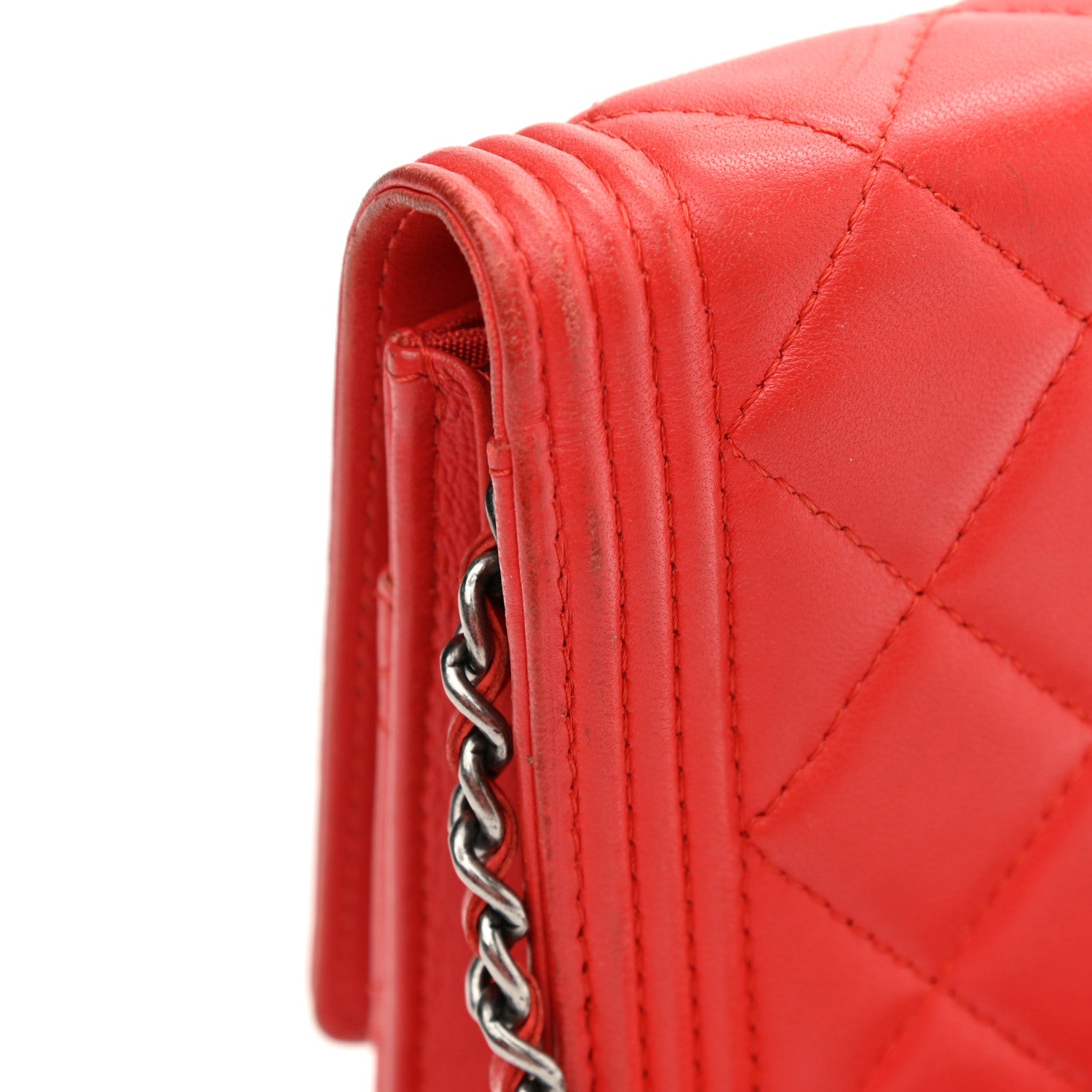Chanel Lambskin Quilted Boy Wallet On Chain WOC Red 13 of 14