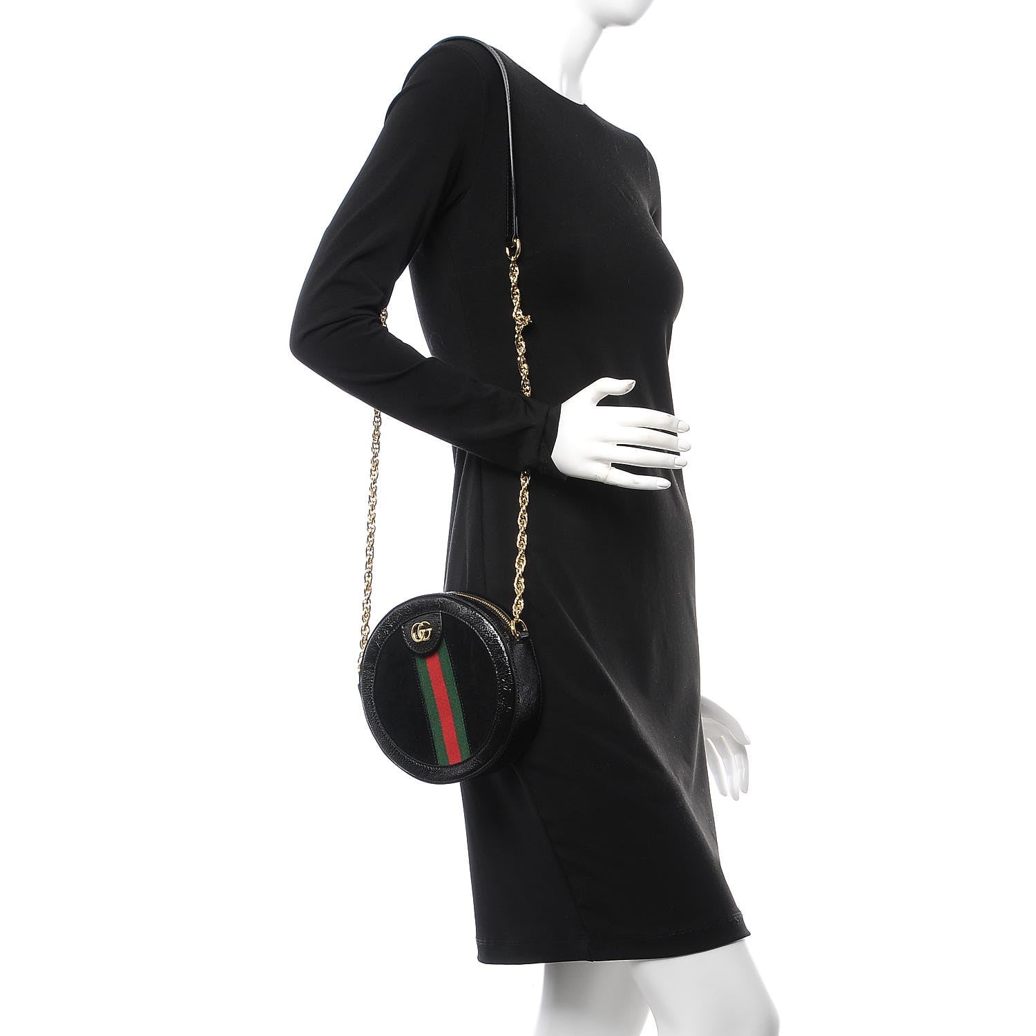 Gucci Suede Patent Web Mini Ophidia Round Shoulder Bag Black 2 of 7
