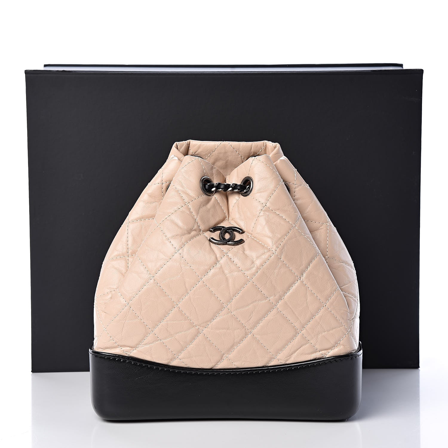 Chanel Aged Calfskin Quilted Small Gabrielle Backpack Beige Black 11 of 11