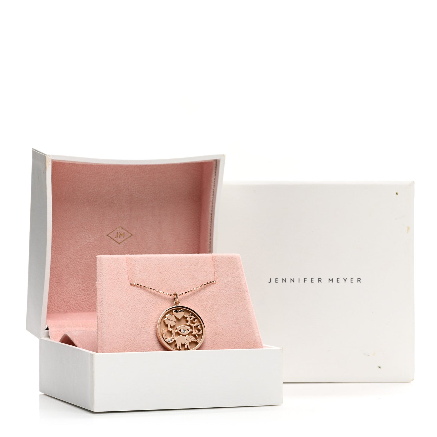 18K Rose Gold Diamond Good Luck Pendant Necklace