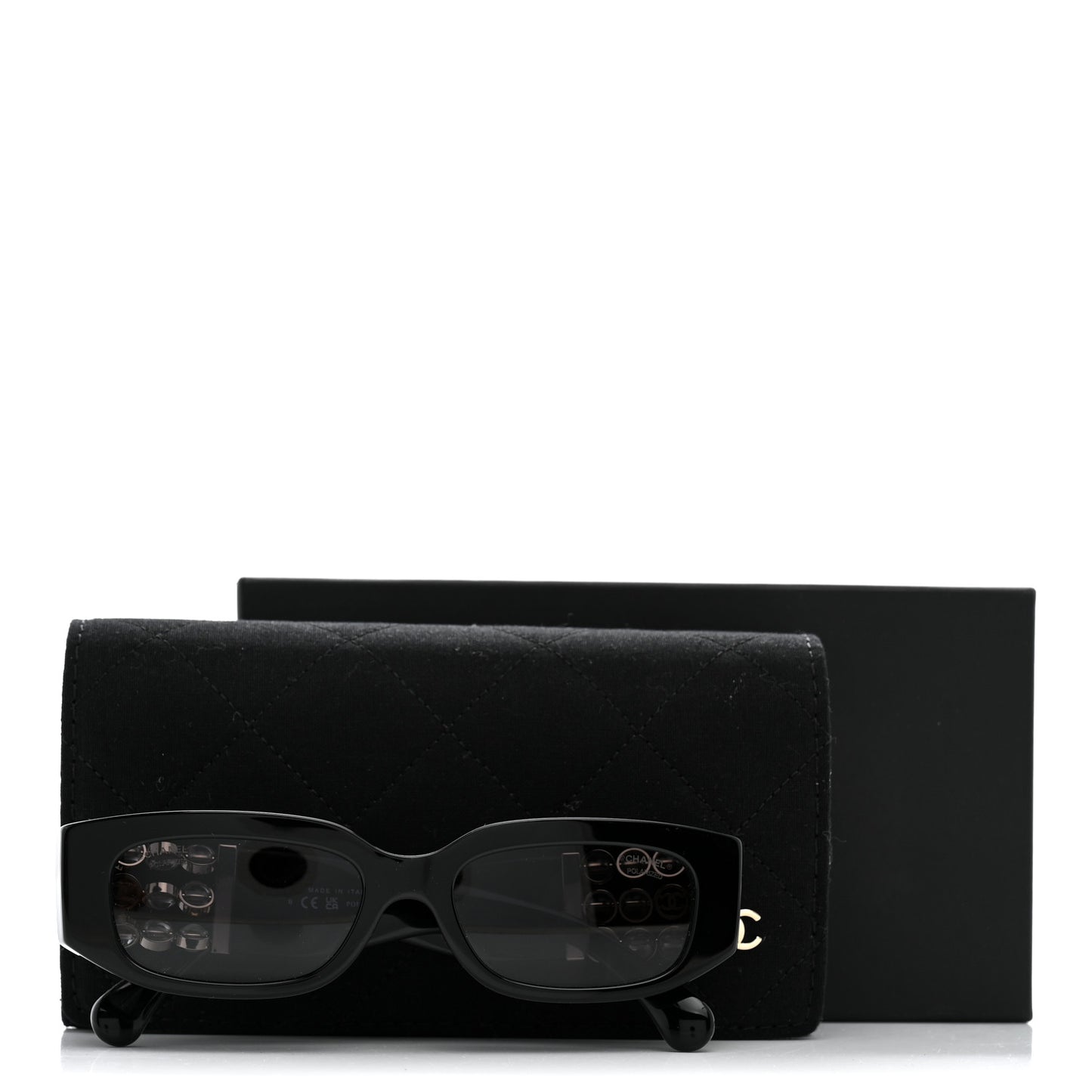 Acetate Glass Pearl Polarized Oval Sunglasses 5544 Black