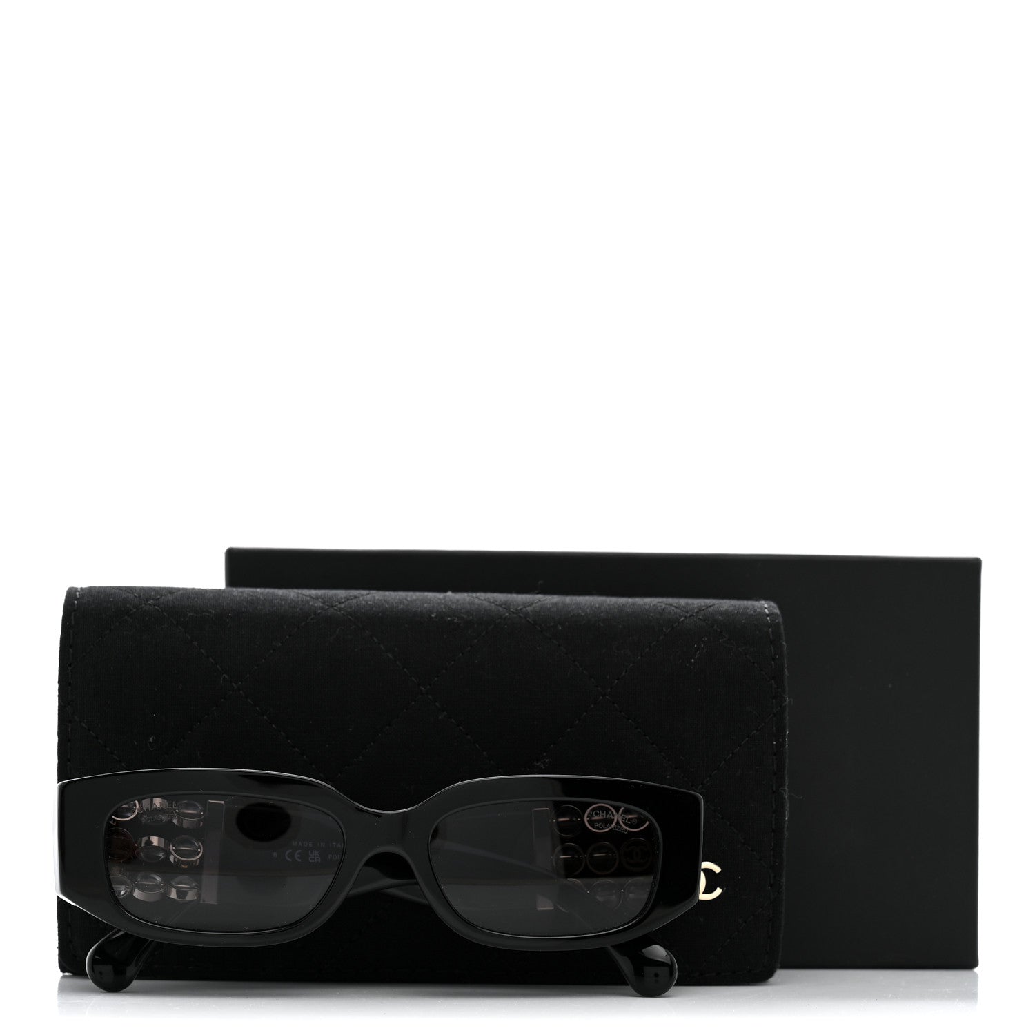 Chanel Acetate Glass Pearl Polarized Oval Sunglasses 5544 Black 8 of 8