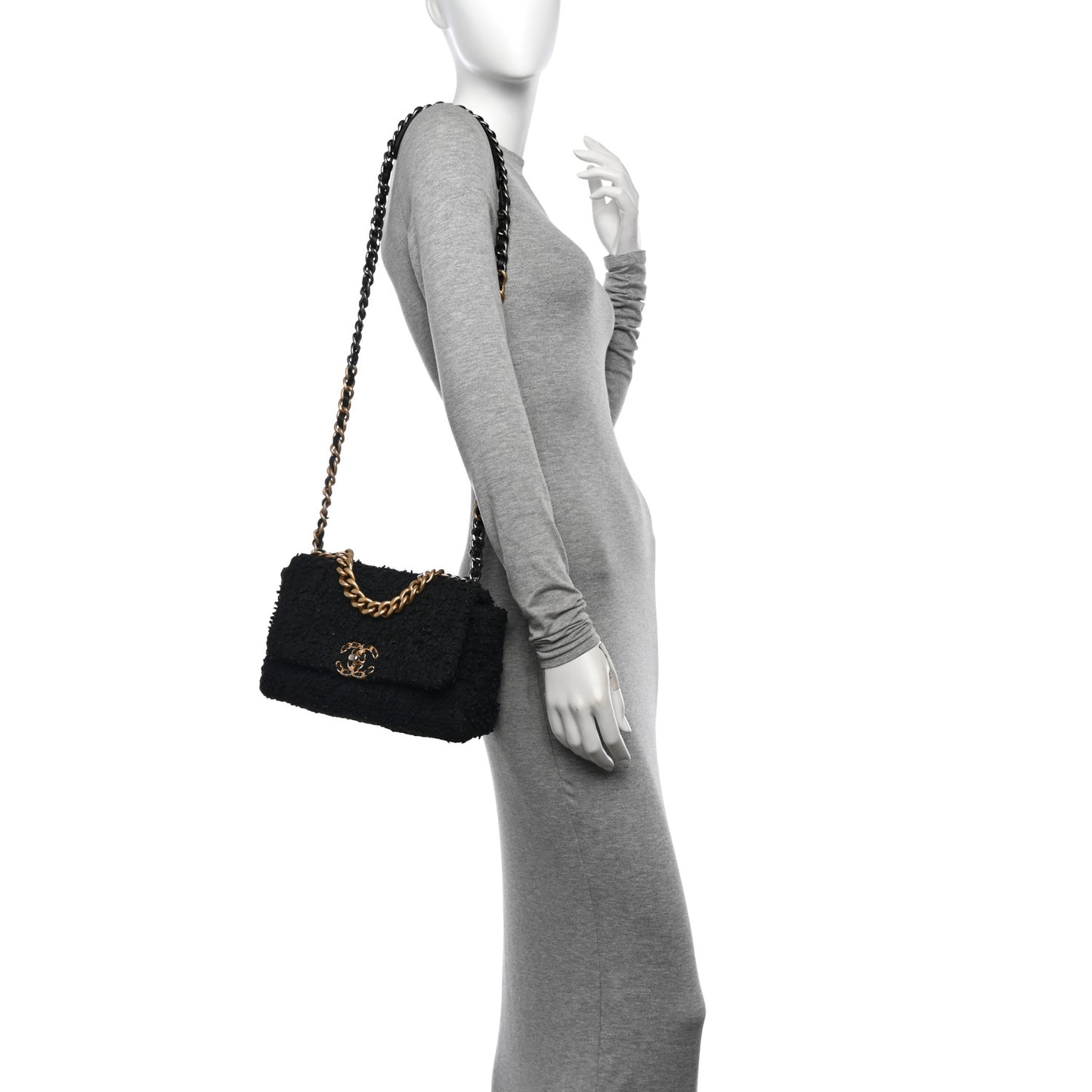 Tweed Quilted Medium Chanel 19 Flap Black