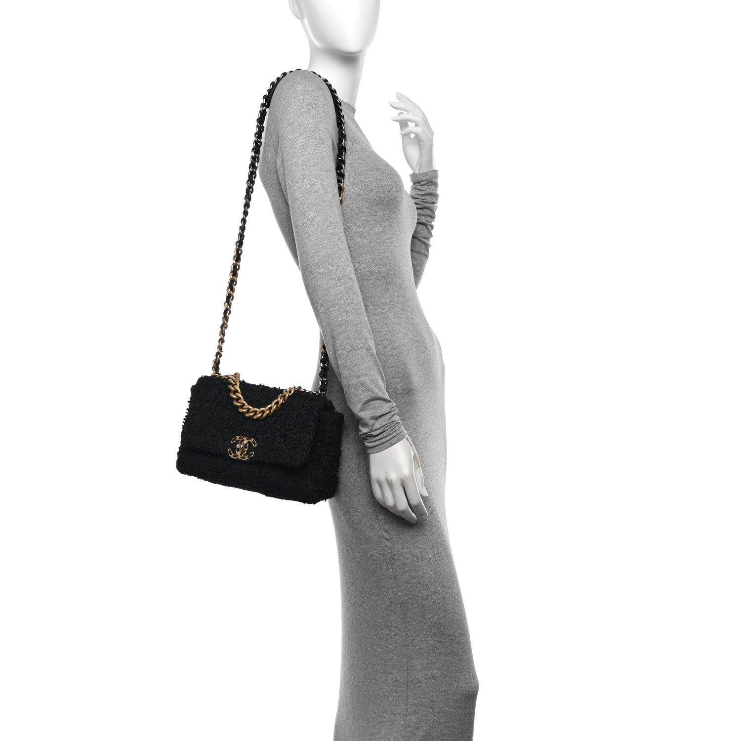 Chanel Tweed Quilted Medium Chanel 19 Flap Black 2 of 13