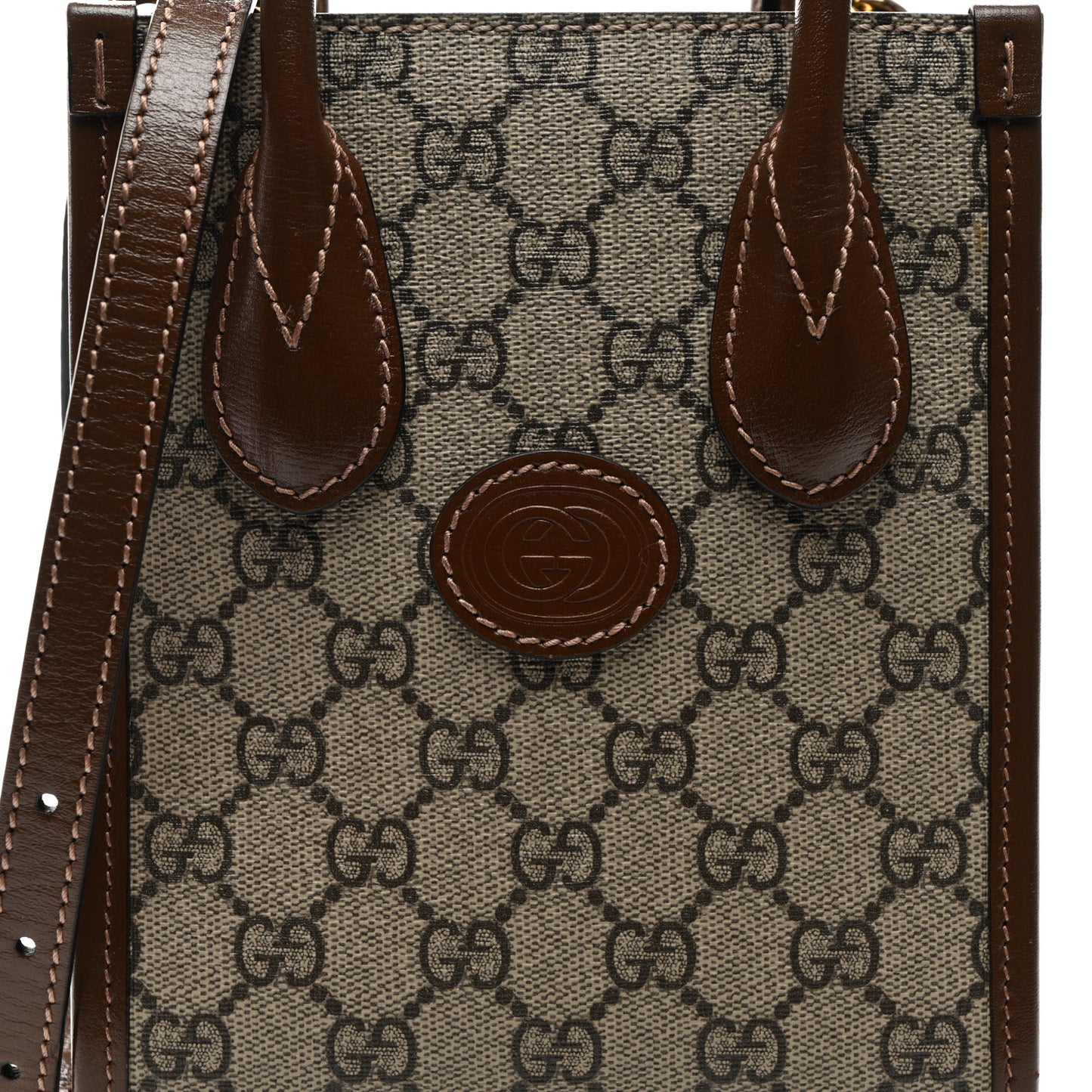 GG Supreme Monogram Azalea Calfskin Mini Retro Interlocking G Tote Bag Beige Ebony Brown Sugar Beige Ebony Brown Sugar