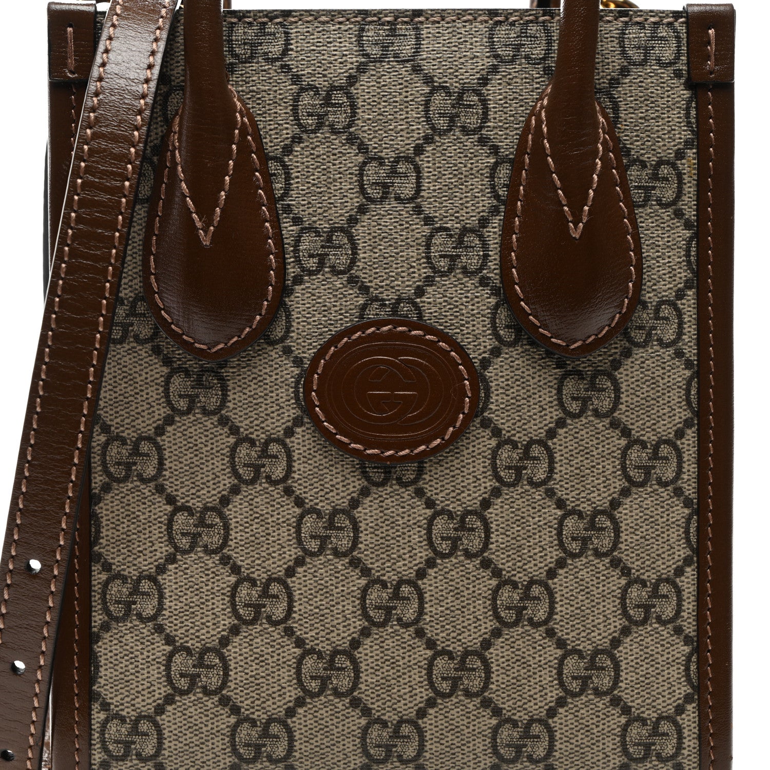 Gucci GG Supreme Monogram Azalea Calfskin Mini Retro Interlocking G Tote Bag Beige Ebony Brown Sugar Beige Ebony Brown Sugar 8 of 10